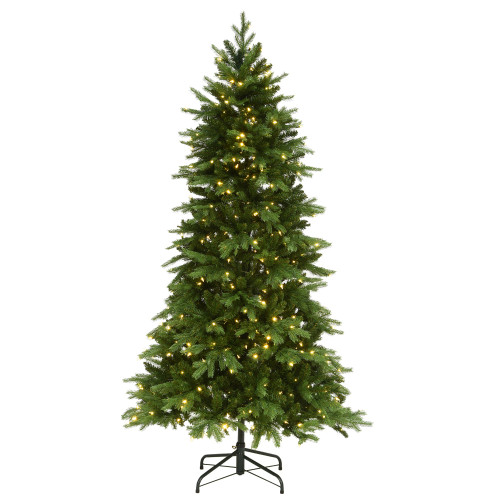 7.5’ Pre-Lit Medium Green River Spruce Artificial Christmas Tree, Multicolor LED Lights - IMAGE 1