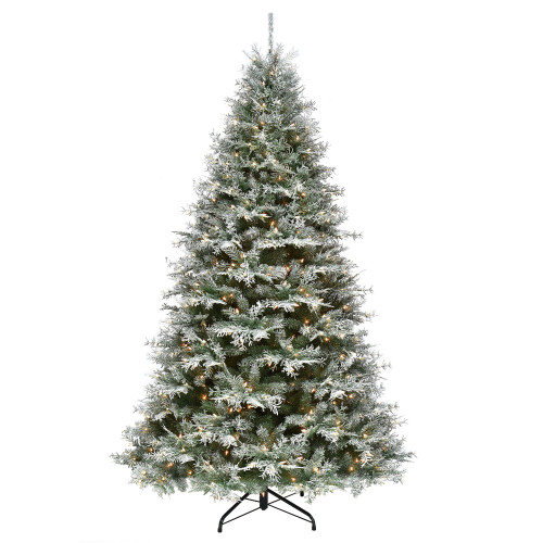 7.5’ Pre-Lit Medium Snowy Stonington Fir Artificial Christmas Tree, Multicolor LED Lights - IMAGE 1