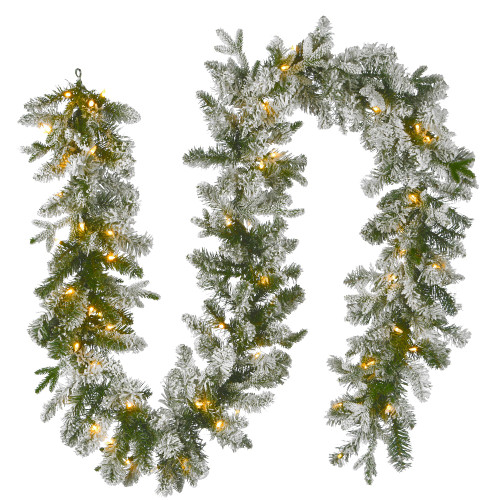 9' x 12" Pre-Lit Snowy Pine Artificial Christmas Garland, White LED Lights - IMAGE 1