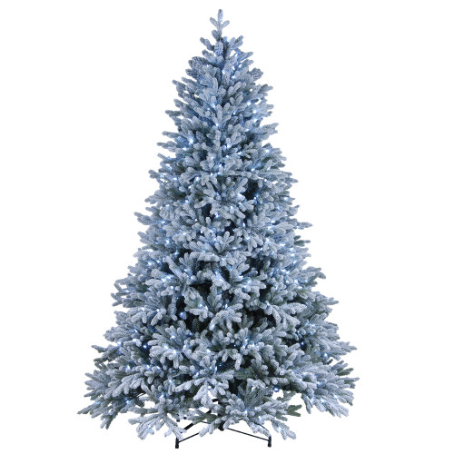 7.5' Pre-lit Snowy Hamilton Spruce Artificial Christmas Tree, Cool White LED Lights - IMAGE 1