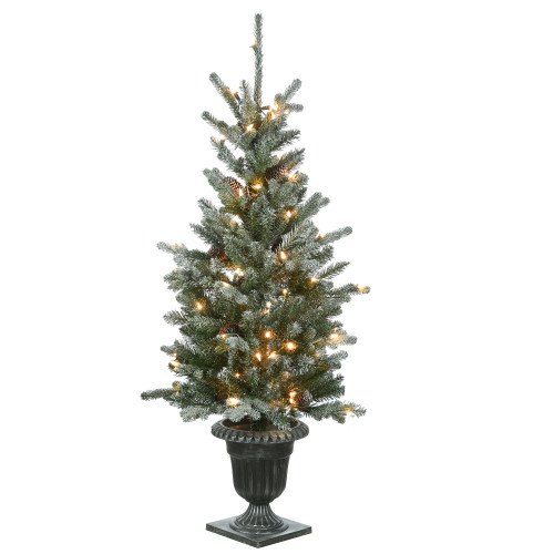 4' Pre-Lit Potted Snowy Morgan Spruce Pencil Artificial Christmas Tree, Clear Lights - IMAGE 1