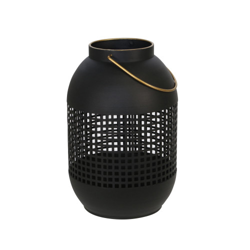 13" Black and Gold Cage Hurricane Candle Lantern with Handle - IMAGE 1