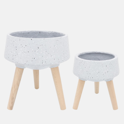 Ceramic Terrazzo Outdoor Tripod Legs Planters - 15" - Gray and Brown - Set of 2 - IMAGE 1