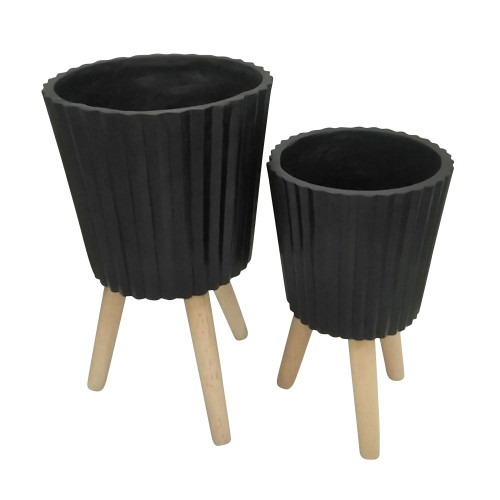 Ceramic Outdoor Tripod Legs Standing Planters - 12" - Black and Beige - Set of 2 - IMAGE 1