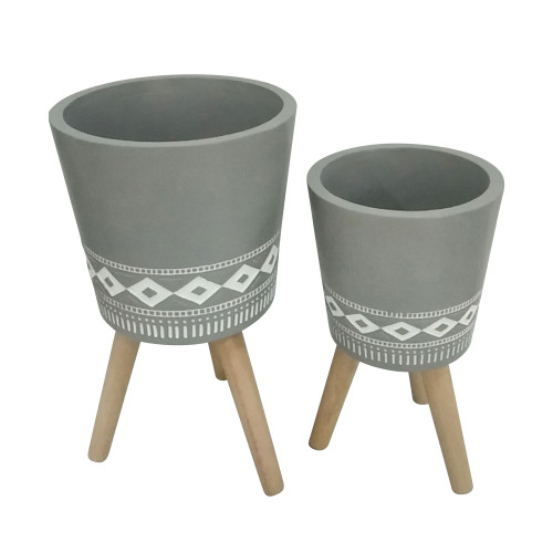 Diamond Outdoor Tripod Legs Planters - 12" - Gray and White -  Set of 2 - IMAGE 1