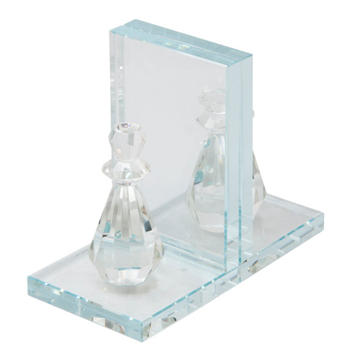 Set of 2 Clear Crystal Glass Chess Piece Bookends 7" - IMAGE 1