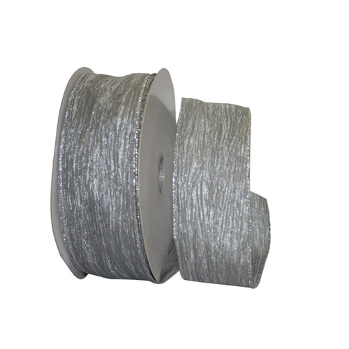 Silver Crushed Mesh Wired Edge Craft Ribbon 2.5" x 50 Yards - IMAGE 1