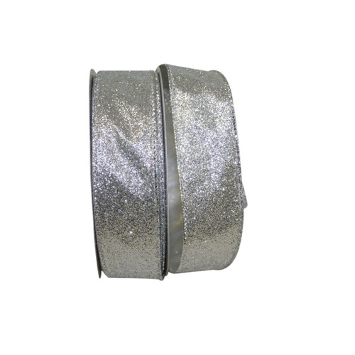 Silver Glitter Metallic Lame Wired Edge Ribbon 1.5" x 25 Yards - IMAGE 1