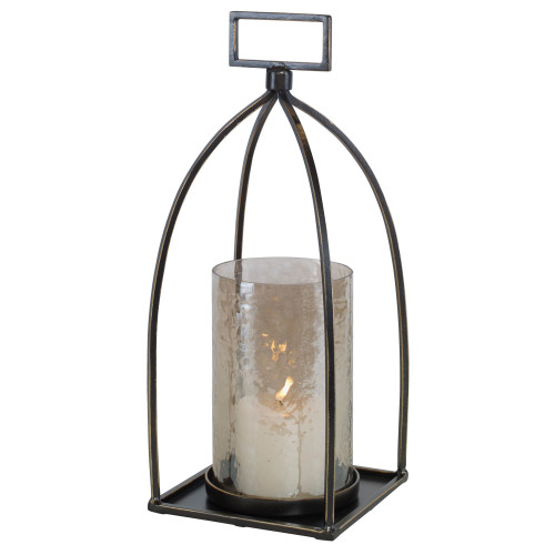 15.5-Inch Bronze and Clear Distressed Lantern Candleholder - IMAGE 1