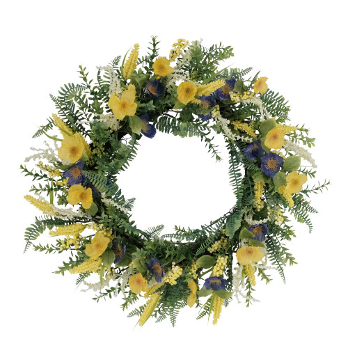 30" Green and Yellow Puleo International Artificial Poppy Floral Spring Wreath - IMAGE 1