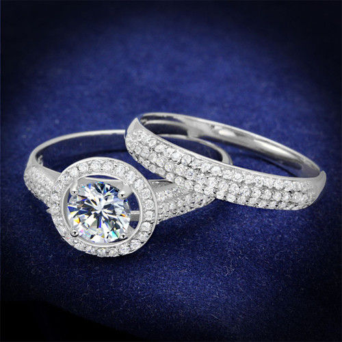2-Piece Women's Sterling Silver Wedding Ring Set with Cubic Zirconia, Size 5 - IMAGE 1