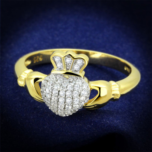 Women's Gold and Rhodium Plated Sterling Silver Ring with Cubic Zirconia - Size 6 - IMAGE 1