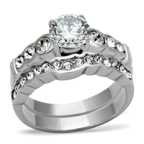 2-Piece Women's Stainless Steel Channel Wedding Ring Set with Cubic Zirconia, Size 7 (Pack of 2) - IMAGE 1