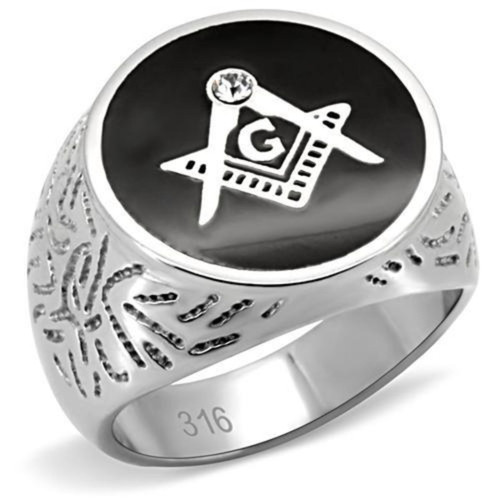 Men's Stainless Steel Masonic Ring with Clear Crystal - Size 10 (Pack of 2) - IMAGE 1