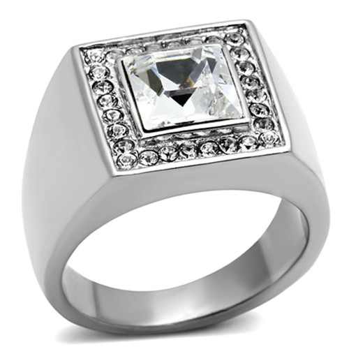 Men's Stainless Steel Ring with Square Clear Crystals - Size 9 - IMAGE 1