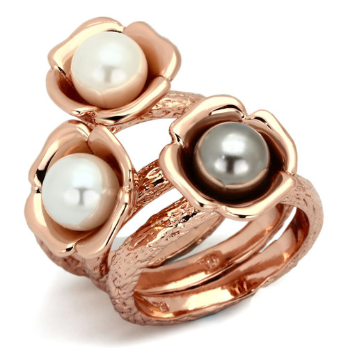 3-Piece IP Rose Gold Stainless Steel Women's Rings Set with Multicolor Pearls, Size 8 - IMAGE 1