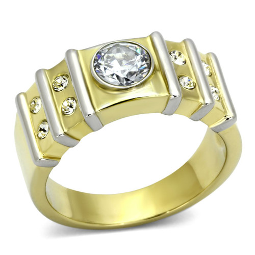 Men's Two-Tone IP Gold Plated Stainless Steel Ring with Cubic Zirconia - Size 8 - IMAGE 1