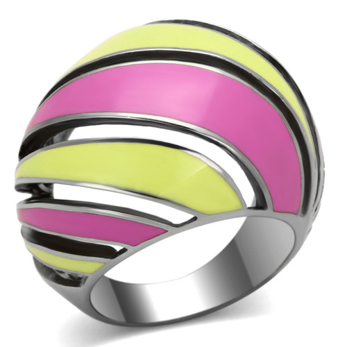 Women's Stainless Steel Dome Style Ring with Multicolor Epoxy - Size 9 (Pack of 2) - IMAGE 1