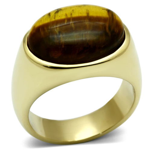 Men's Gold Ion Plated Stainless Steel Ring with Yellow Topaz Synthetic Tiger Eye - Size 8 (Pack of 2) - IMAGE 1