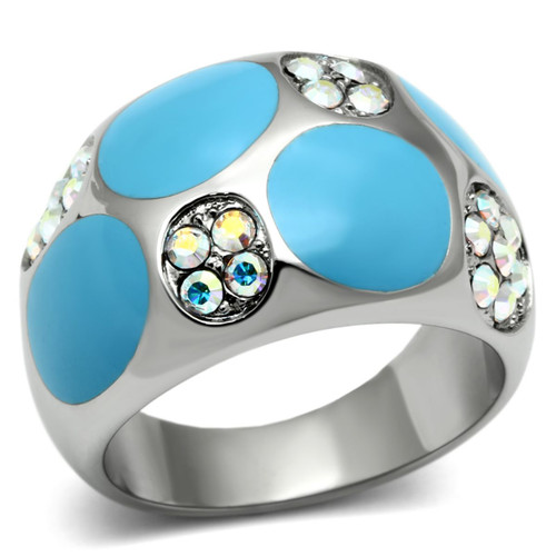 Women's Stainless Steel Blue Epoxy Ring with Aurora Borealis Crystals - Size 5 (Pack of 2) - IMAGE 1