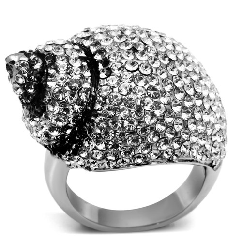 Women's High Polished Stainless Steel Snail Shell Shaped Ring with Crystals - Size 8 - IMAGE 1