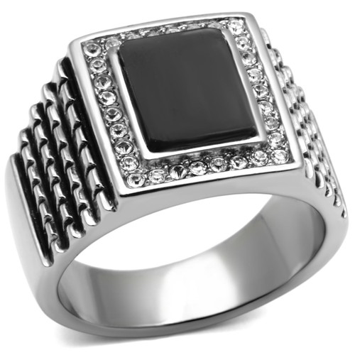 Men's Stainless Steel Ring with Black Jet Synthetic Stone - Size 10 - IMAGE 1