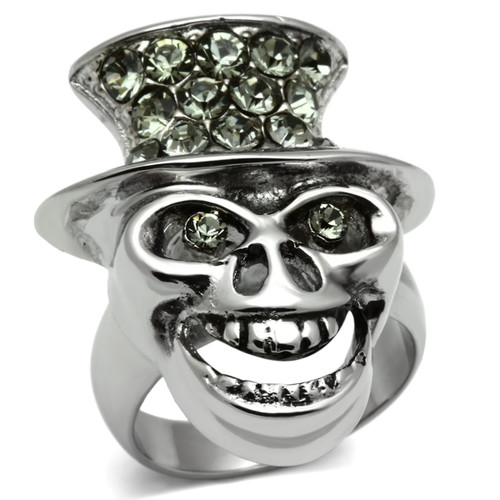 Women's Stainless Steel Skull Shaped Ring with Epoxy and Black Diamond Crystals - Size 8 - IMAGE 1