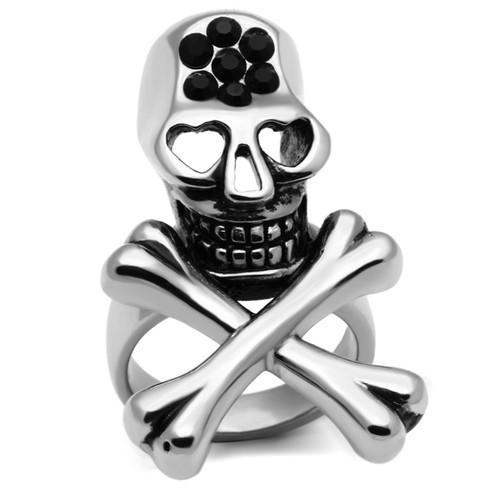 Women's Stainless Steel Skull Shaped Ring with Epoxy and Jet Black Crystals - Size 10 - IMAGE 1