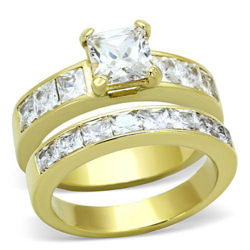 2-Piece Gold IP Stainless Steel Women's Wedding Ring Set with Cubic Zirconia, Size 5 - IMAGE 1