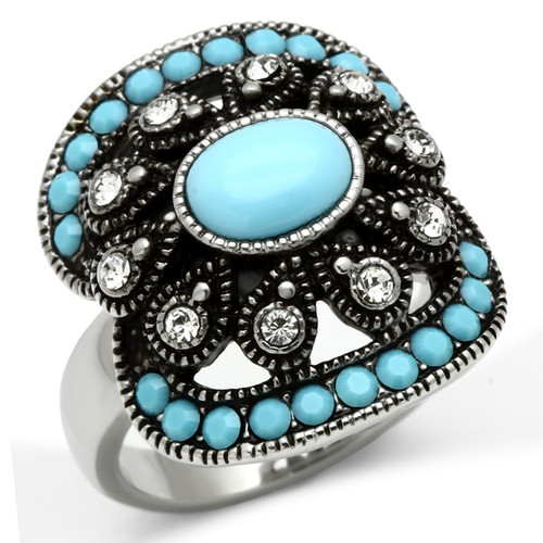 Stainless Steel Women's Ring with Sea Blue Synthetic Glass Stones - Size 6 (Pack of 2) - IMAGE 1