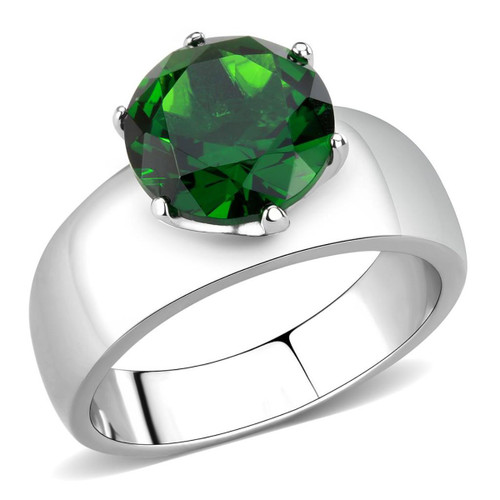 Stainless Steel Women's Ring with Emerald Green Synthetic Glass Stone - Size 10 (Pack of 2) - IMAGE 1