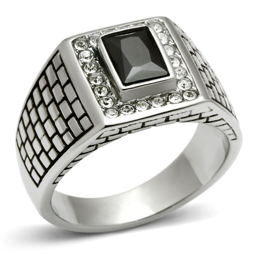 Men's Stainless Steel Ring with Black Jet Cubic Zirconia - Size 13 (Pack of 2) - IMAGE 1