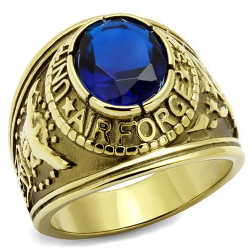 Gold IP Stainless Steel Men's Ring with Montana Synthetic Glass Center Stone - Size 12 - IMAGE 1