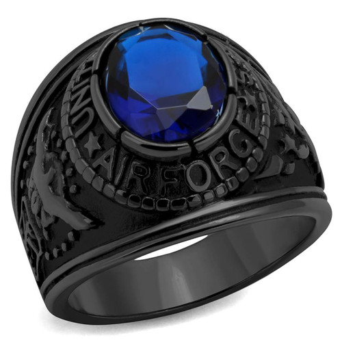 IP Black Stainless Steel Men's Ring with Sapphire Synthetic Glass Stone - Size 8 - IMAGE 1