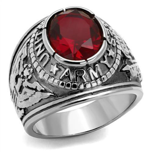 Stainless Steel Men's "United States Army" Ring with Siam Synthetic Glass Stone - Size 9 - IMAGE 1