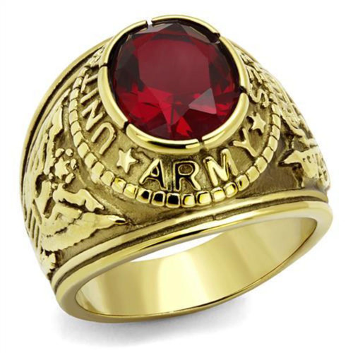 Men's Gold IP Stainless Steel Ring with Siam Synthetic Glass Stone - Size 9 - IMAGE 1