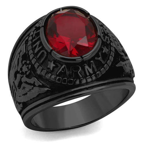 Men's Black IP Stainless Steel Ring with Siam Synthetic Glass Stone - Size 12 - IMAGE 1