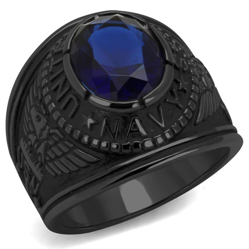 Men's Black IP Stainless Steel Ring with Sapphire Synthetic Glass Stone - Size 14 - IMAGE 1