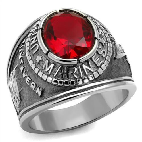 Men's Stainless Steel Marines Ring with Siam Synthetic Glass Stone - Size 9 - IMAGE 1