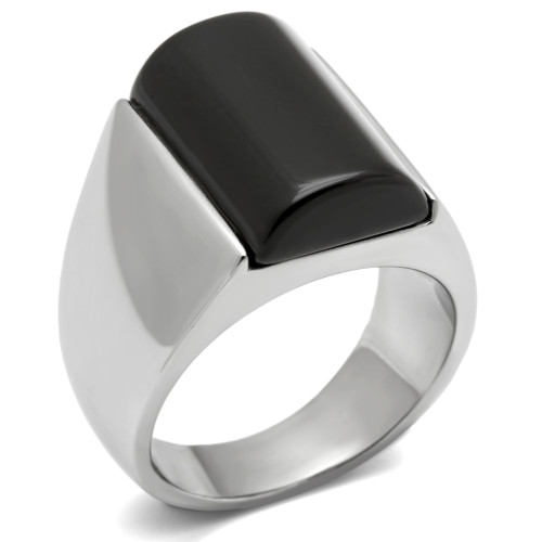 Men's Stainless Steel Ring with Black Jet Onyx Semi Precious Stone - Size 8 - IMAGE 1