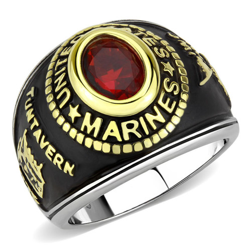 Unisex Two-Tone Gold IP Stainless Steel Ring with Synthetic Red Glass Stone - Size 12 - IMAGE 1