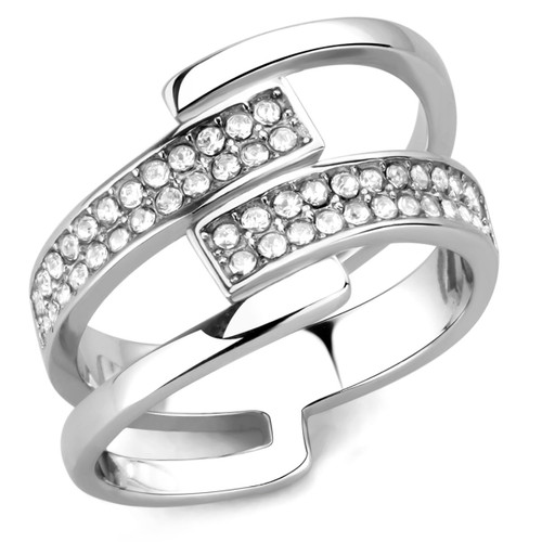Women's Stainless Steel Split Style Ring with Clear Crystals - Size 7 (Pack of 2) - IMAGE 1