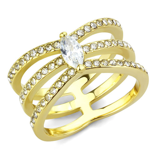 Women's IP Gold Plated Stainless Steel Ring with Marquise Shaped CZ - Size 6 (Pack of 2) - IMAGE 1