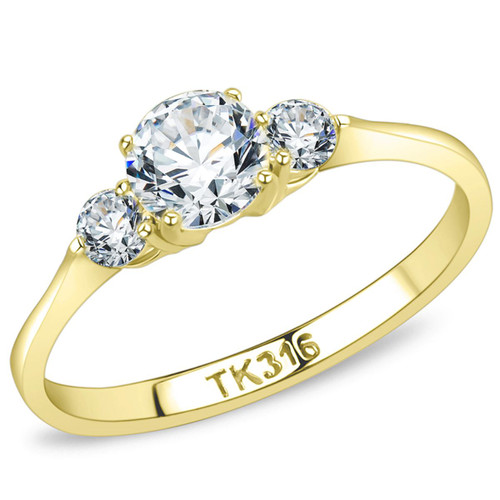 Women's Gold IP Stainless Steel Engagement Ring with CZ Stones - Size 5 (Pack of 2) - IMAGE 1