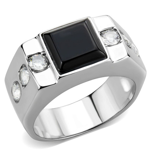 Stainless Steel Men's Ring with Jet Black Synthetic Onyx - Size 11 - IMAGE 1