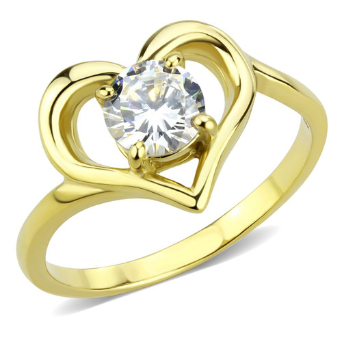 Women's Heart Shaped Ion Plated Gold Stainless Steel Engagement Ring with CZ - Size 6 (Pack of 2) - IMAGE 1