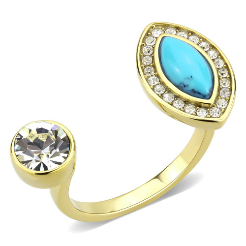 Women's Ion Plated Gold Stainless Steel Cuff Ring with Turquoise Synthetic Stone - Size 6 (Pack of 2) - IMAGE 1