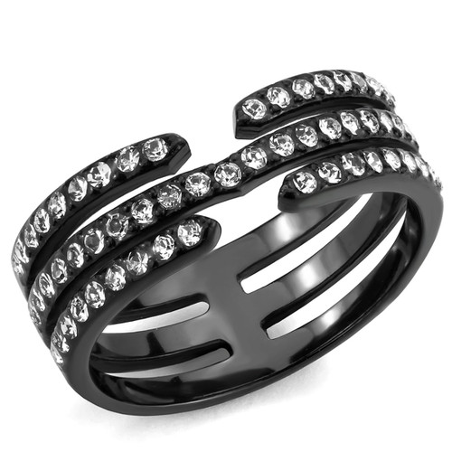 Women's Black Ion Plated Stainless Steel Ring with Crystals - Size 8 (Pack of 2) - IMAGE 1