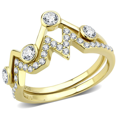 Women's Gold Ion Plated Stainless Steel Ring with Round Cubic Zirconia - Size 5 - IMAGE 1