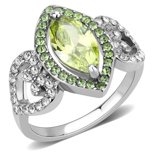 Women's Stainless Steel Engagement Ring with Apple Green Cubic Zirconia - Size 5 - IMAGE 1